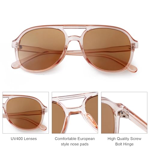 KFPH Retro Aviator Sunglasses for Women Men Classic 70s Vintage Double Bridge Tangle Free Aviators Sun Glasses3