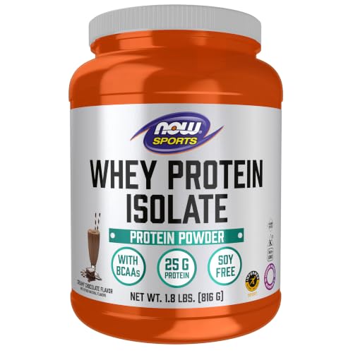Image of NOW Foods Sports Nutrition, Whey Protein Isolate, 25 g With BCAAs, Creamy Chocolate Powder, 1.8-Pound