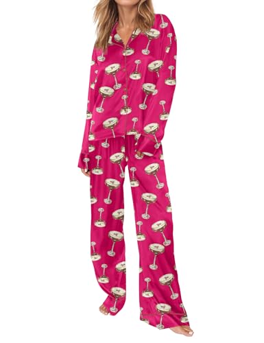 Image of SHESHOW Satin Pajamas for Women Set Long Sleeve Button Down Sleepwear 2 Piece Nightwear Women Pjs Sets Size XS-XXL