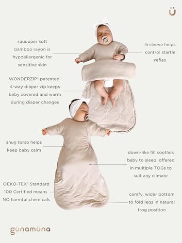 Image of GUNAMUNA Long-Sleeve Transitional Swaddle Sleep Bag - Soothes Infants, Easy Diaper Changes with WONDERZiP