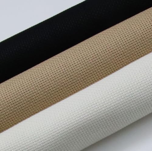 Image of KCS 3 pc of 15 inch x 18 inch(38cmx45cm) 18 Count Cross Stitch Cotton Aida Cloth Needlework Rolled Fabric Box,18CT,Antique White+Khaki+Black