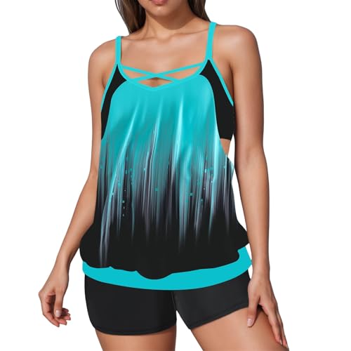 Tankini Maillot De Bain Femme 2 Pieces Grande Taille a la Mode Maillot De Bain Shorty Femme Gainant Et Sculptant Fleurie Piscine Natation Sport Océan Plage...