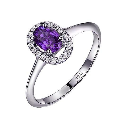 Bague 4 Griffes en argent véritable et cristal ovale violet étincelant