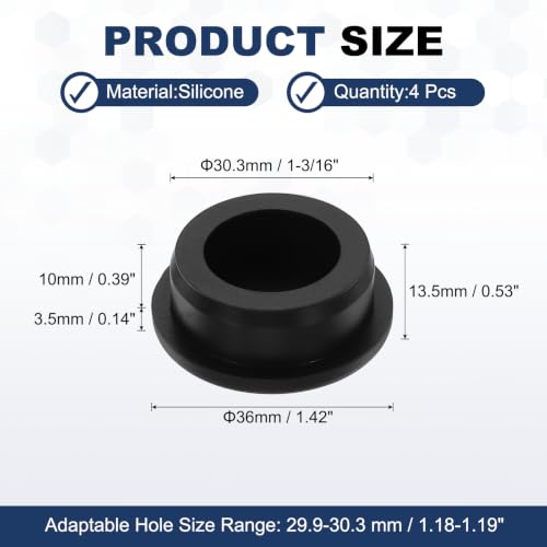 Image of MECCANIXITY 4pcs T-Shaped Silicone Plugs 30.3mm 1-3 /16 Inch Dia, Black | Snap in Plug Hole Seal Cover Round Rubber Stopper for 29.5-30.3mm Holes Kitchen Rubber Bulkheads Waterproof Sealing