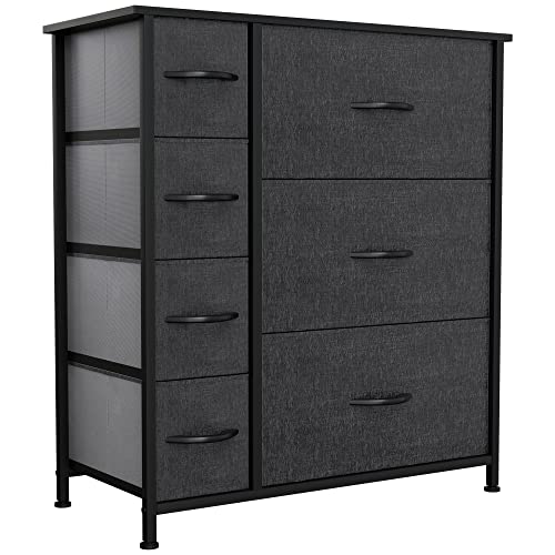 YITAHOME Comoda 7 Cajones,Cajonera de Tela,Sinfonier,Robusta Estructura metálica,Negro y Gris
