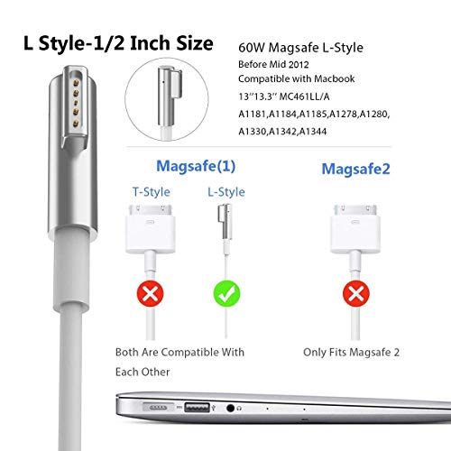 Jes Charger Replacement 60W L-Tip Power Adapter Charger for MacBook Pro 13-Inch Before Mid 2012