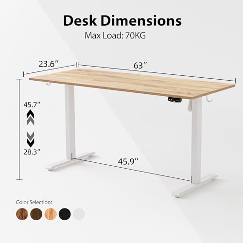 Image of Agilestic Electric Standing Desk, 63 x 24 Inches Height Adjustable Desk, Sit Stand up for Work Office Home, Ergonomic Rising Computer Table with Memory Preset, Light Rustic Brown