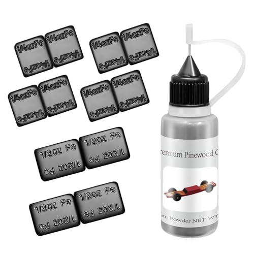DerbyCraftPro Pinewood Car Weights Kit |Lead-Free 4oz Derby Car Weights+0.5oz Graphite Powder|Graphite Lubricant Works on Pine Wheels & Axles|Low-Profile Weights Adjust The COG Easy Peel & Stick