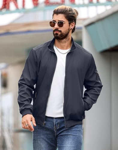 Men's Bomber Jacket Lightweight Casual Windbreaker Jackets Zip Up Coat2