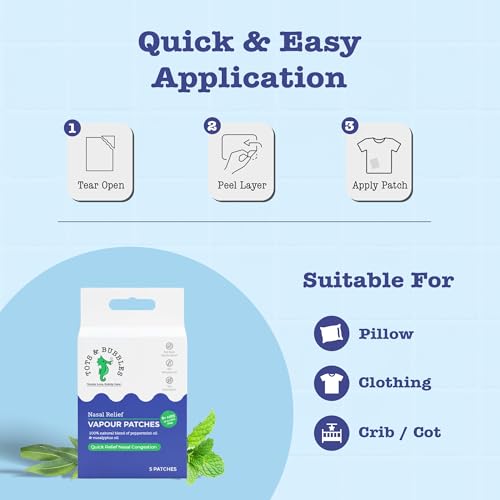 Image of Tots & Bubbles Natural Vapour Patches for Babies & Kids | Eucalyptus, Peppermint & Thymol | Camphor-Free, Up to 8 Hrs Relief from Cold & Nasal Congestion (Pack of 1)