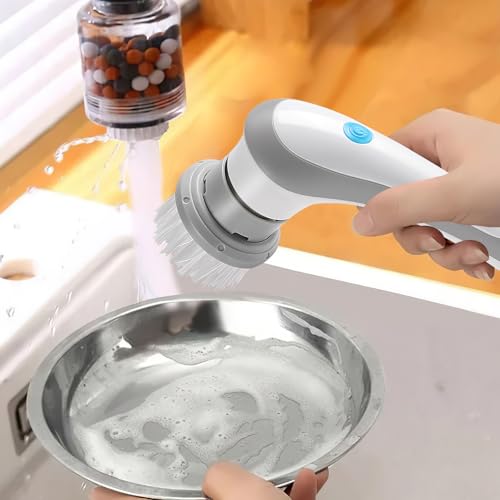 Electric Spin Scrubber Cordless,USB Charging Multifunctional Cleaning Brush,IPX7 Waterproof Electric Cleaning Brush,Electric Scrubber for Bathroom,Kitchen,Tile,Floor,Car (White) - Image 4