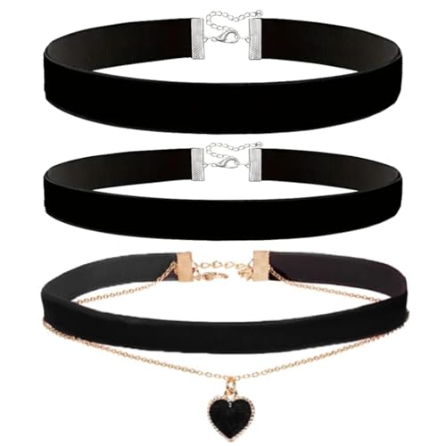 Montrestar 3 Stück Choker Kette Damen Schwarz, Halsband Velvet Verstellbare, Samt Chocker Kette Halskette Schmuck für Damen Mädchen Party Cosplay...