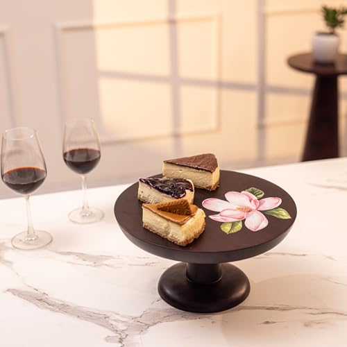 Image of Ireka Home Sakura Cake Stand, Acacia Wood - Round Cake & Pizza Stand, Dessert Platter for Dining Table, Cupcake & Pastry Display Stand, Cake Cutting Holder