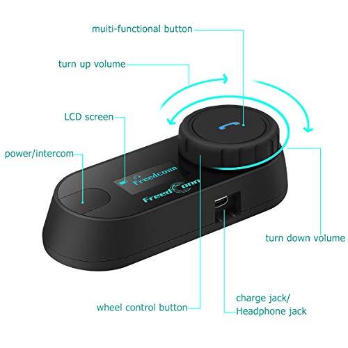 Freedconn Motorcycle Bluetooth Headset, 800M 2-Way Interphone Bluetooth Motorcycle Headset Tcom-Sc, Waterproof Intercom,Helmet Communication Intercom Systems, With Lcd Screen/Fm Radio/Siri(1 Pack) #TOP7