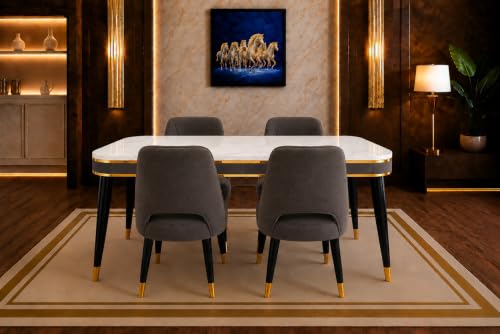 Image of WOODEN SPACE 4 Seater Wooden Dining Table Set | Urban Marble Top Dining Table with Chairs for Dining Room & Kitchen (Modern Vintage Dark Grey) (54 x 36 x 30 inch)