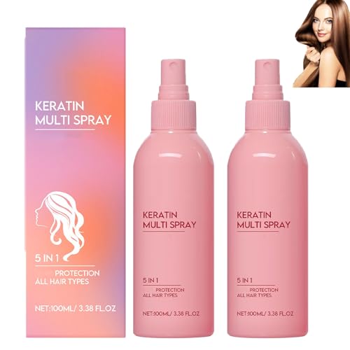 Spray capillaire 5 en 1 à la kératine, soin lissant, hydratant léger, nourrissant et réparateur pour cheveux secs et abîmés, spray anti-frisottis, soin pour cheveux abîmés, parfum longue durée (2pcs)