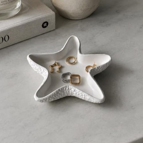 Image of Aesthetic Handmade Starfish Trinket Tray Handmade | Jewelry Organizer | Vanity Tray for Women | Minimalist Home Decor, Candle Holder & Multipurpose - 13 x 13cm