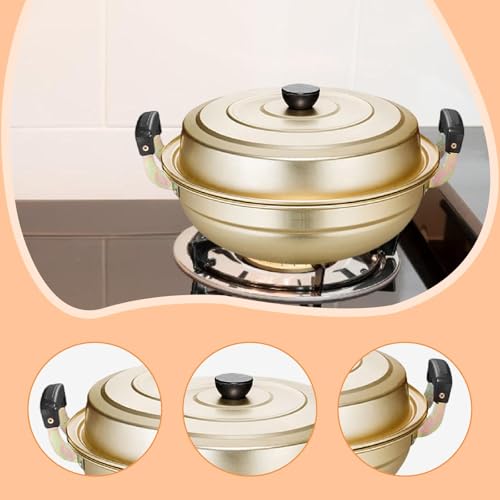 Harilla Aluminum Steamer Steam Pot with Lid Universal Food Cooker Steaming Cookware for Making Stem Dining Room Bun Vegetable, Gold 38.5x23cm - Image 4