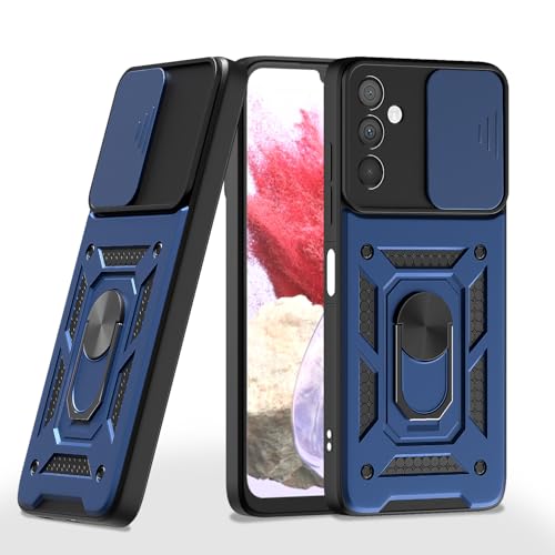 Image of Pikkme D10 Tough Armor Bumper Case | 360 Protection Case | Sliding Camera Shield Cover & Ring Holder Stand Back Cover for Samsung Galaxy M34 5G / F34 5G (Blue)