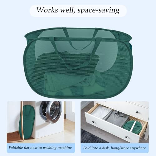 Image of 100L Foldable Laundry Baskets 2 Pack, Extra Large Mesh Pop Up Laundry Hamper, Dirty Clothes Hamper with Handles, Pop-up Hampers for Laundry Travel. Dorm or Home Portable Clothes Baskets.Green 2H