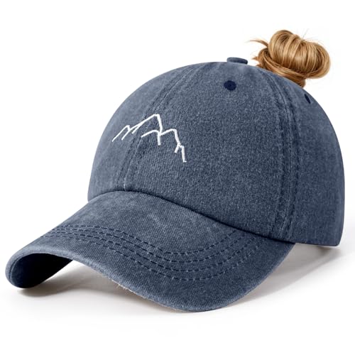 Voqeen Damen Cap mit Zopf Loch Sommer Kappe Verstellbare Basecap Baumwolle Vintage Baseball Cap mit Stickerei Atmungsaktiv Cappy Outdoor Schirmmütze