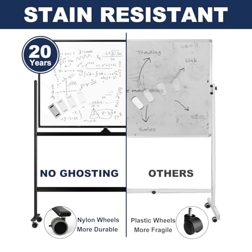 Image of Large Dry-Erase Rolling Magnetic Whiteboard - 48 x 32 Inches Dry Erase Board with Stand Height Adjust Double Sides Mobile White Board Easel on Wheels with 25 Sheets Paper Pad Office, Home & Classroom