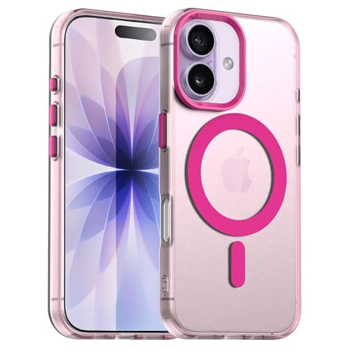 Image of Elzzi Translucent Matte Back Cover for iPhone 17 Case, Shockproof Anti-Fingerprint Phone Cover with Magnetic Wireless Charging, MagSafe Compatible Protective Case for Men & Women (Pink)