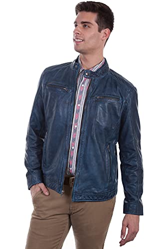 Scully Men's Blue Denim Lambskin Leather Trench Coat M