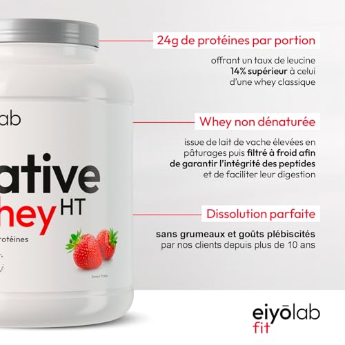 WHEY NATIVE HT | 80% de protéines | 100% Lactosérum Natif Non Dénaturé | Riche en BCAA | Proteines Musculation Rapide | Digestibilité Optimale | Texture Onctueuse Goût Fraise | 2Kg | Eiyolab – Image 4