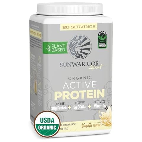 Sunwarrior Vegan Protein Powder Plant-Based USDA Organic BCAAs | Sugar Free Gluten Free Non-GMO Dairy Free | Vanilla Flavored 20 Servings | Sport Organic Active Protein Cover