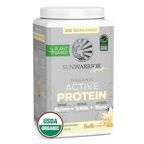 Sunwarrior Organic Plant Based Protein Powder | Vegan Organic Protein Powder with BCAA Amino Acids Plus Recovery Minerals & Botanicals | Non-GMO Soy Dairy & Gluten Free (Vanilla, 20 Servings)