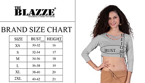 Image of THE BLAZZE B4080 Women's Cotton Scoop Double X Neck 3 /4 Sleeves Adjustable Drawstrings Crop Top Readymade Saree Blouse for Women