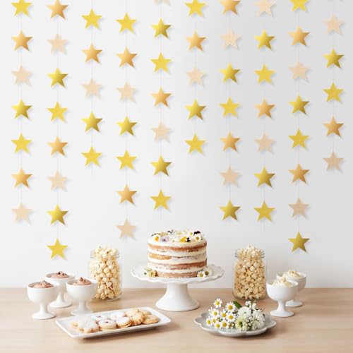 Image of Patelai 130 Feet Glitter Star Garland Banner 2026 Party Decoration Double Side Star Hanging String Streamer Paper Twinkle for Graduation Wedding Birthday (Glitter Gold /Champagne Gold,Gold)