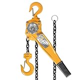 YELLOW JACKET 1.5 Ton Manual Lever Chain Hoist, G80 Galvanized Carbon Steel with Weston Double-Pawl Brake, Chain Come Along and Safety Measures for Chain Fall