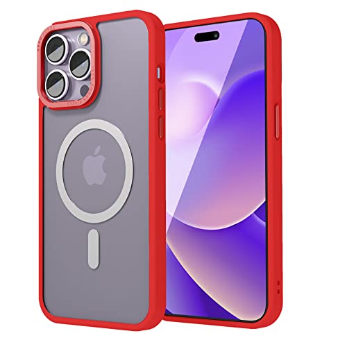 Image of Vaku Luxos Trans Armor MagPro for iPhone 14 Pro Case Cover, 6 Feet Drop, Metal Ring Camera Protection, Shockproof, Scratch Resistant, Slim, Compatible with MagSafe Back Cover - Red