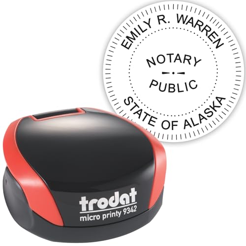 MaxMark Round Notary Pocket Stamp for State of Alaska - Self Inking Portable Stamp - 1-5/8" (40mm) - Black & Red Case