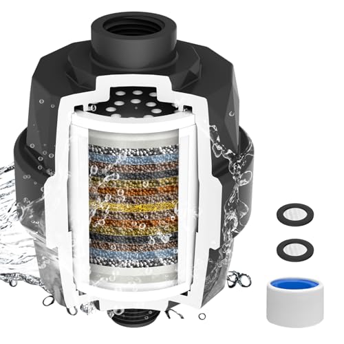 Hibbent Upgraded High Output Shower Filter for Hard Water, 20 Stage Showerhead Filter with Vitamin C, Removes Chlorine and Fluoride, Reduces Dry Itchy Skin, Eczema, and Dandruff, Brushed Nic