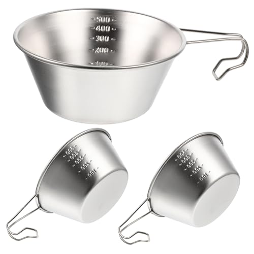 Sosoport 3-piece Stainless Steel Camping Bowl 500ml with Lid Compact Portable Reusable for Hiking Outdoor Camping