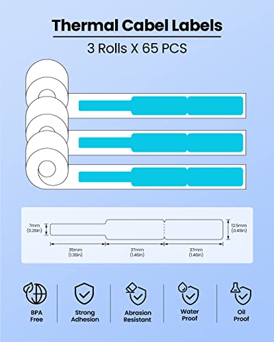195Pcs Cable Labels - Waterproof Cable Tags, Tear Resistant Wire Labels, Self Adhesive Cord Identification And Organizing Labels, Compatible With Memoking/Phomemo D30 Label Makers, Blue #TOP3