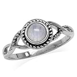 Silvershake 5mm Natural Round Shape Moonstone 925 Sterling Silver Rope Solitaire Ring Size 8