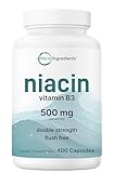 Micro Ingredients Niacin 500mg Per Serving, 400 Capsules | Flush Free B3 Vitamins | Double Strength Essential B Vitamin Supplement | Skin Care Health & Energy Support | Non-GMO, Gluten Free