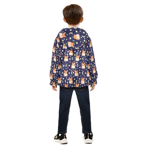 Boys' Fleece Hoody Jacket Zip Up Coat Warm Fall Winter Plush Jacket Corgi Moons Stars Long Sleeve Outerwear4