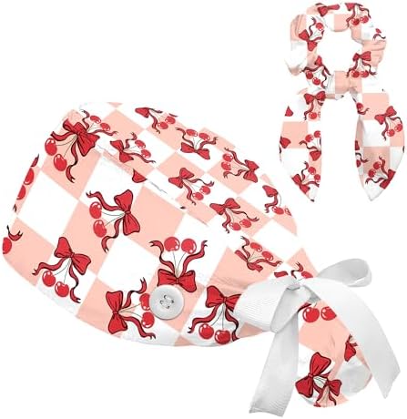 Floral Scrub Caps Women with Ponytail, Adjustable Surgical Cap with Buttons, Fun