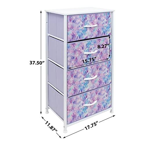 Sorbus Dresser Storage Tower, Organizer Drawers For Closet Boys & Girls Bedroom Bedside Furniture, Chest For Home, College Dorm, Steel Frame, Wood Top, Tie-Dye Fabric Bins (4-Drawer, Blue/Pink/Purple) #TOP2