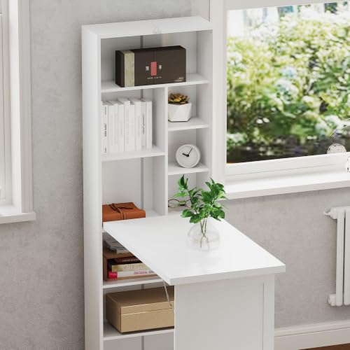 HOMCOM Bureau Informatique avec Bibliothèque, 98x51x153cm, Blanc – vue 8