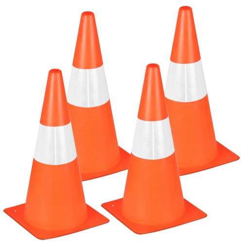 4 Pack 38cm Traffic Safety Cones with Reflective Collars No Parking Cones| Training Cones| Orange Construction Cones| Road Cones for Parking lot Driveway Sport and Driving Training