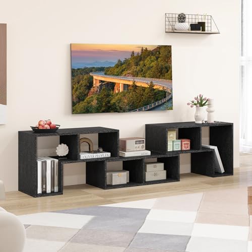 Image of Giantex Free-Combination TV Stand for Bedroom - Entertainment Center for 50 55 60 65 Inch TV, 3-Piece Media Console Table with Storage Cubes, Deformable Open Storage Bookcase Shelf (Black Wood Grain)