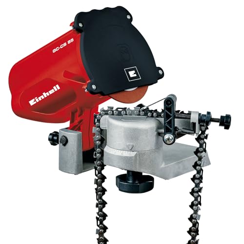Einhell Afilador de cadena de motosierra con cable GC-CS 85, muela abrasiva, tope de profundidad, tensor de cadena, ajuste de ángulo de precisión, 85 W, ralentín 5500 min-1