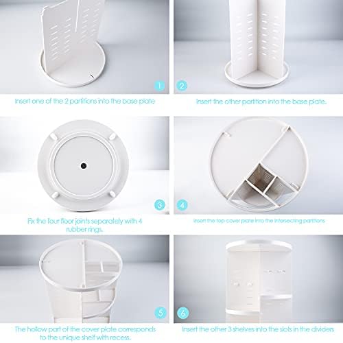 Auxmir Make Up Organiser, Beauty Cosmetic Organiser, 360° Rotatable, Makeup Storage Cosmetic Box for Dresser, Bathroom, Bedroom, White