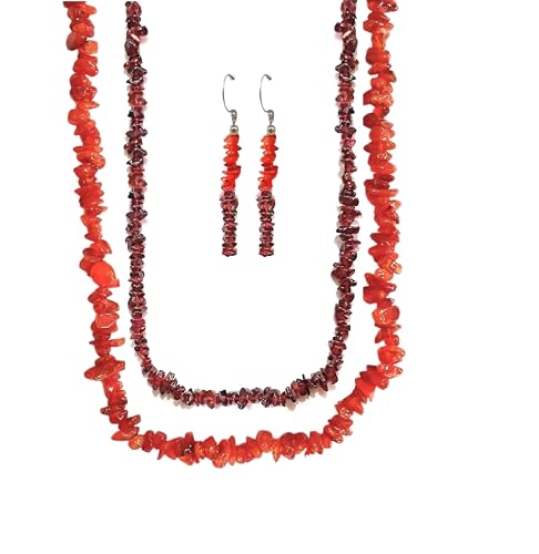 Juego de joyas: collar de media piedra y pendientes de plata para mujer